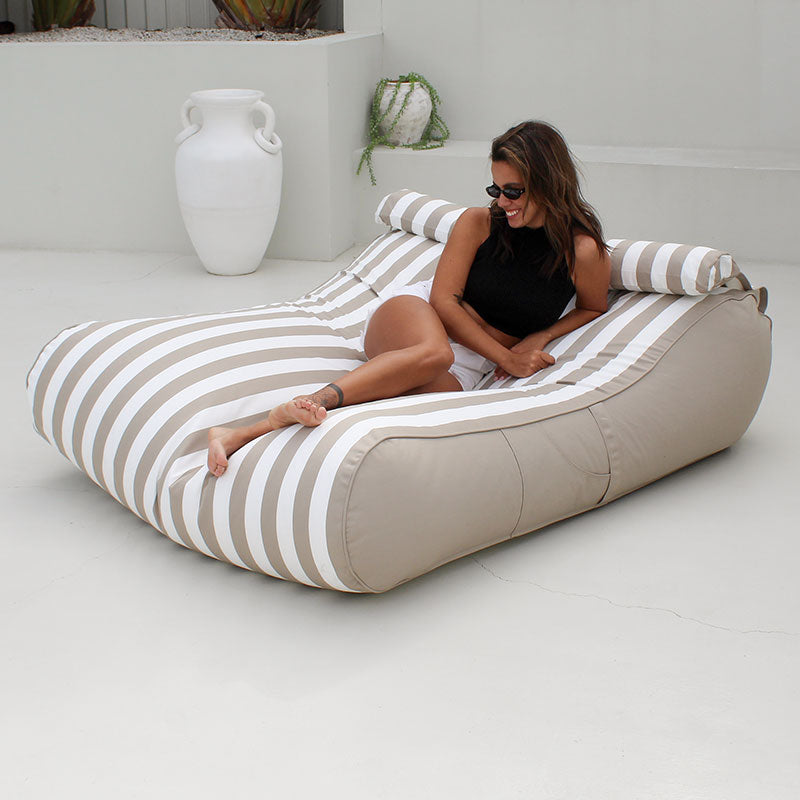 Taupe & White Stripe Nevaeh Sunbed Bean Bag