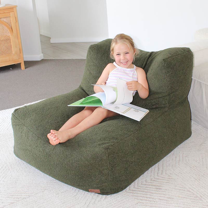 Kids Indoor Bean Bags - Olive Green Hallie Chair by Mooi Living