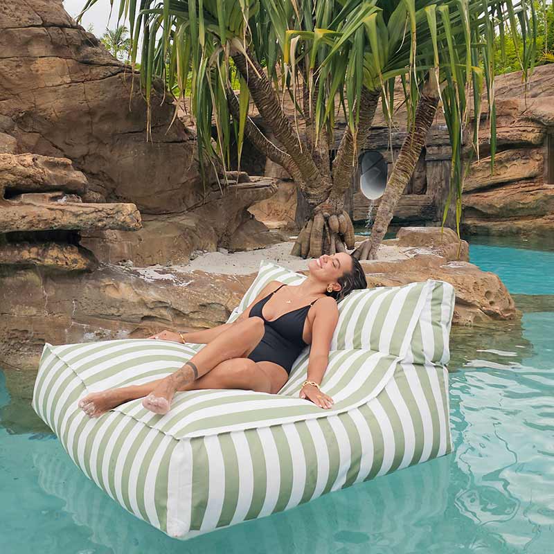 Luxury Bean Bag Float by Mooi Living - Lana Lounger Sage Green Stripe