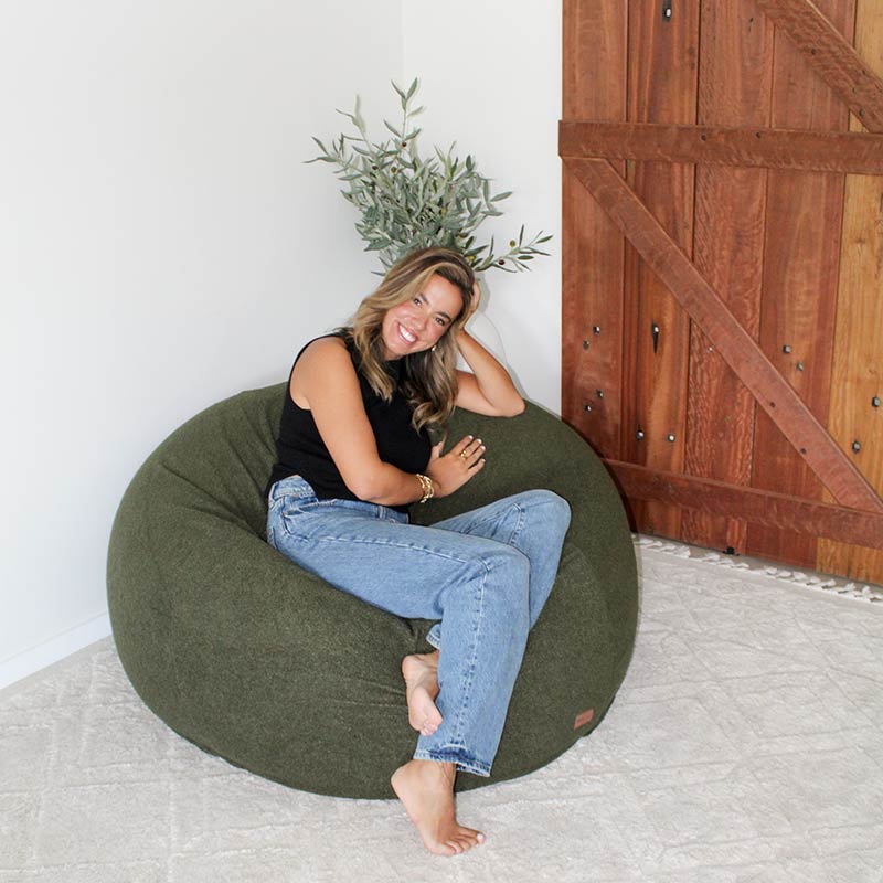 Designer Indoor Bean Bags - Olive Green Plush Pod by Mooi Living