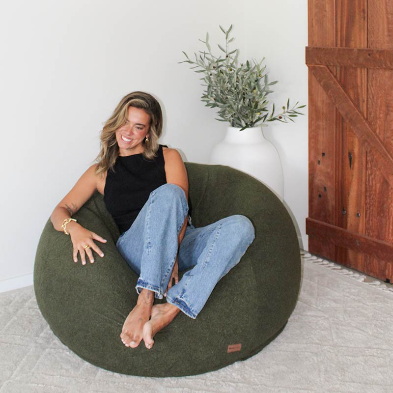 Designer Indoor Bean Bags - Olive Green Plush Pod by Mooi Living