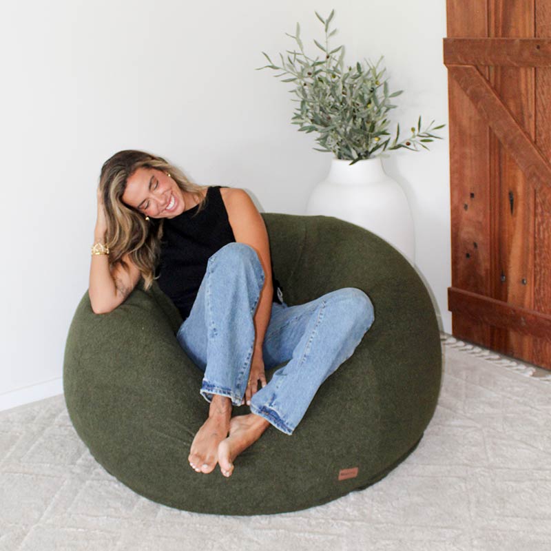 Designer Indoor Bean Bags - Olive Green Plush Pod by Mooi Living