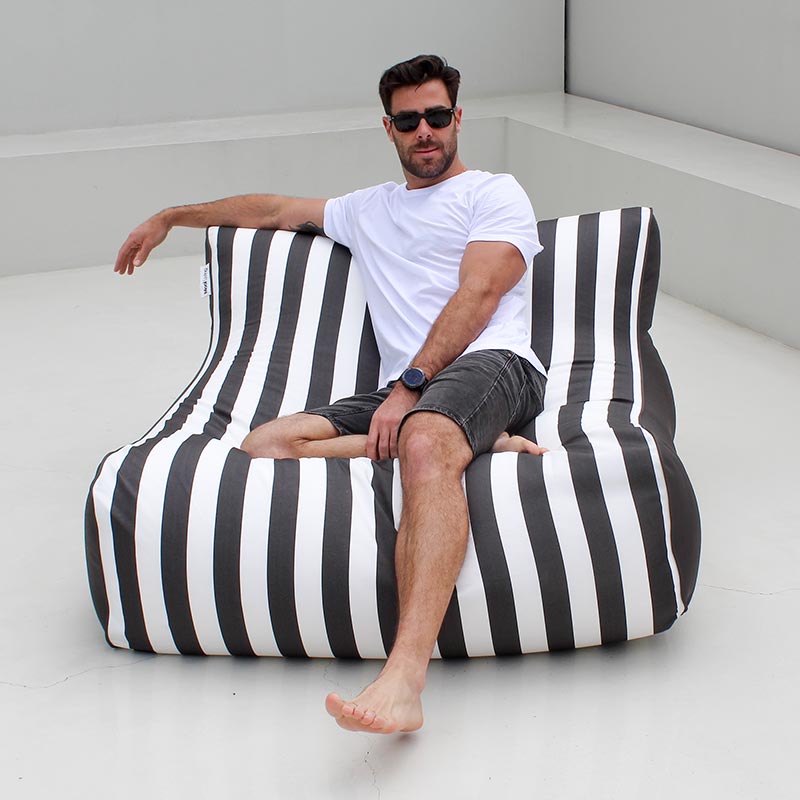 Stripe Oyster Black & White Chill UV Double Lounger